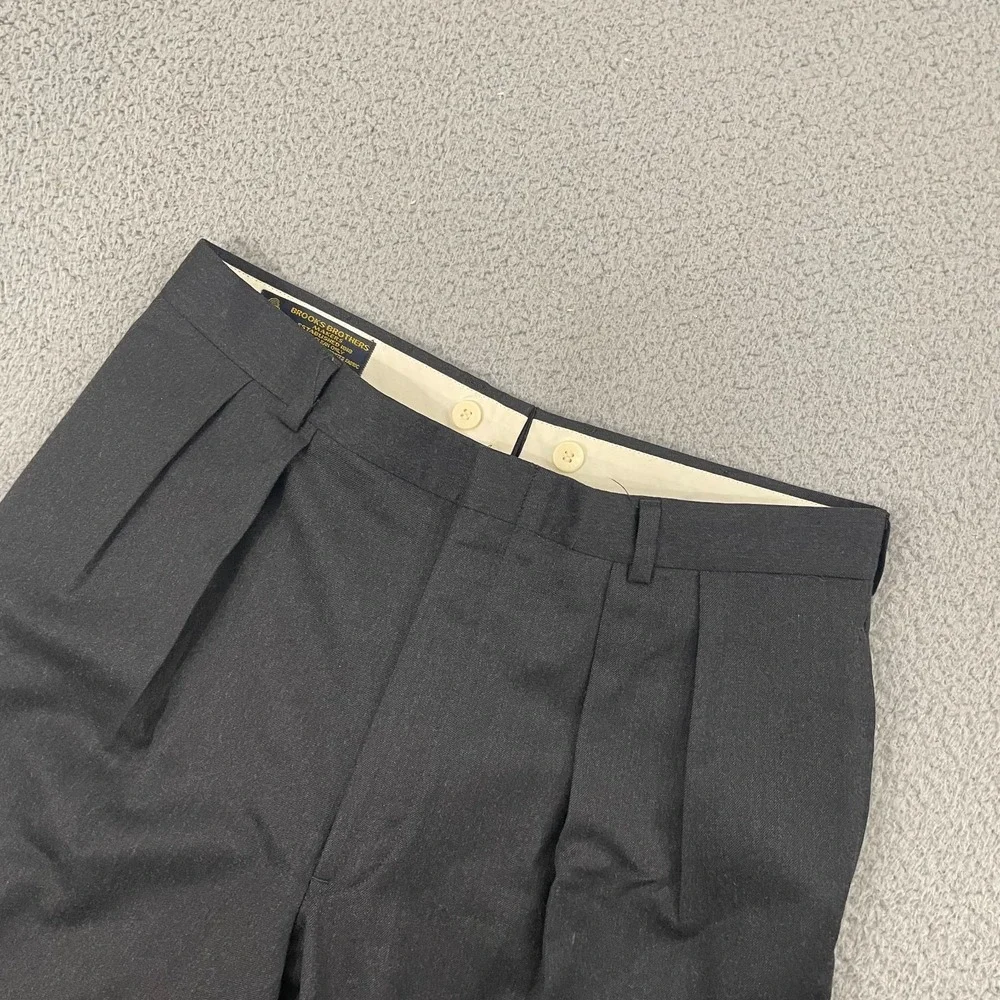 Vintage Brooks Brothers Makers Pants 37x28 Charcoal Pleated Pure Wool Trousers‎